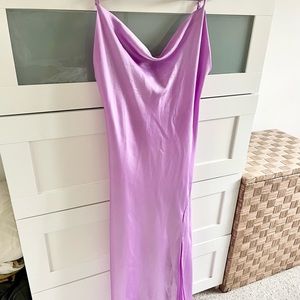 Lavender midi slip dress with side slit